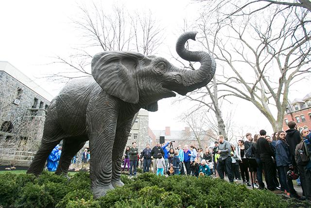 A photo of the Jumbo statue on campus.