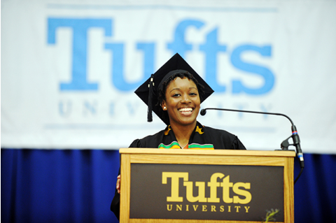 Kristen Ransom on stage at a Tufts event.