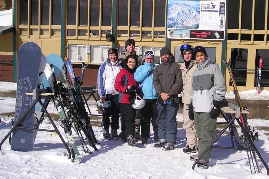 Irene Georgakoudi and lab members at a ski trip