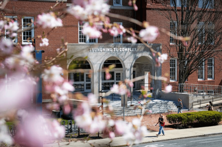 Students walk near the Tsungming Tu Complex.