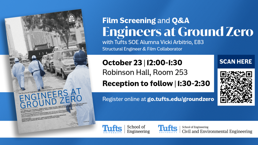 Promotional flyer for the Engineers at Ground Zero event on October 23 at 12:00pm in Robinson Hall.