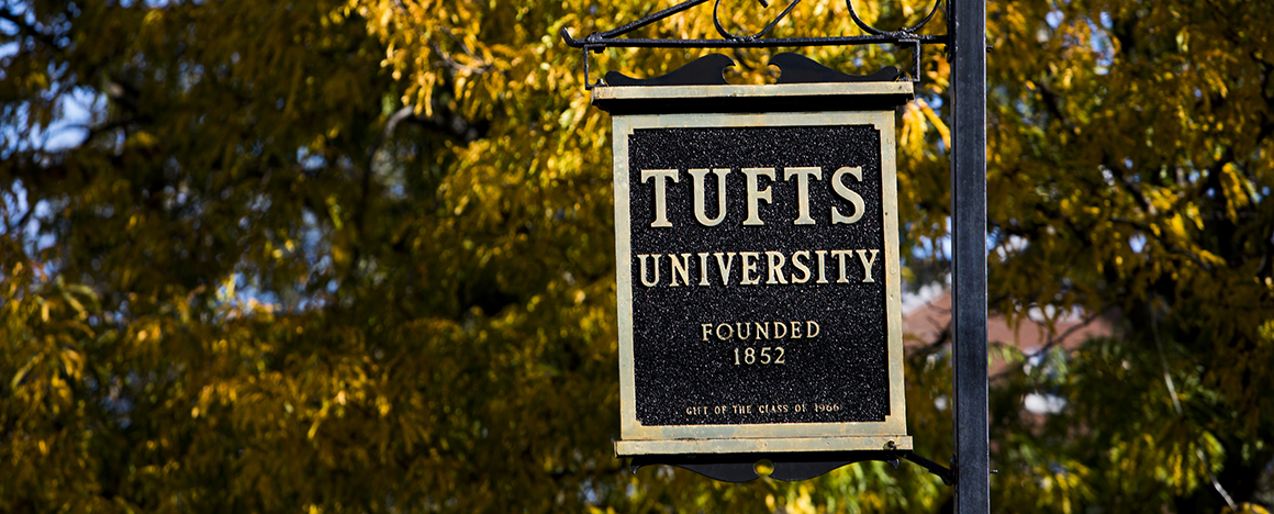 Tufts University sign in autumn