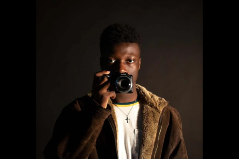 Andrew Harris took this self-portrait as part of a photo series on his high school's Black and Latinx affinity group.
