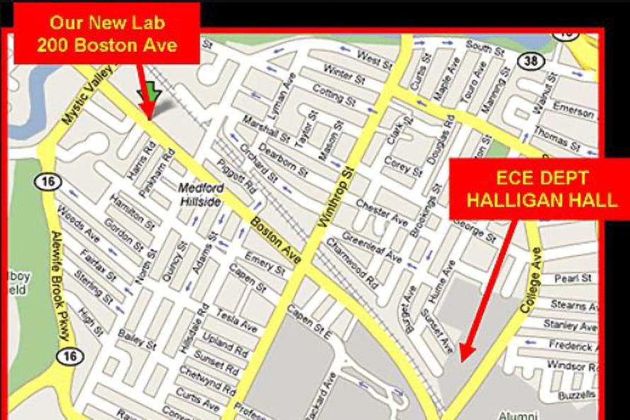 map displaying the locations of the Advanced Integrated Circuits and Systems Lab and Department of Electrical and Computer Engineering