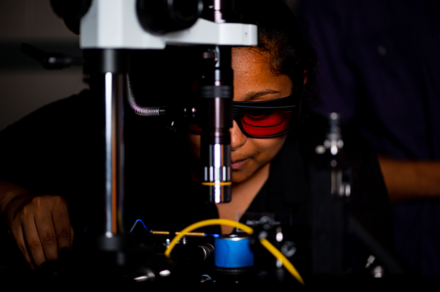 Professor Aseema Mohanty at work in the lab