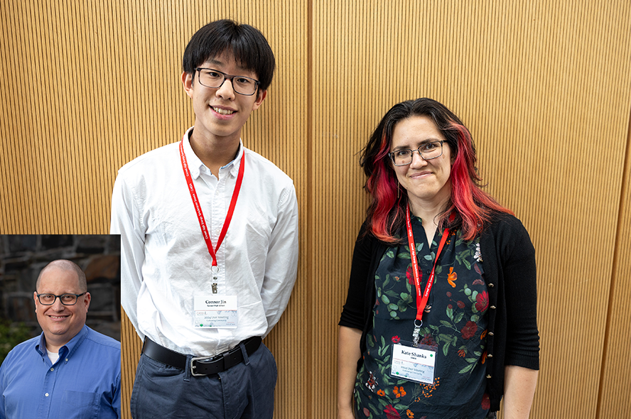 In corner: Professor Eric Miller. Photo from left to right: Connor Jin and Kate Shanks.