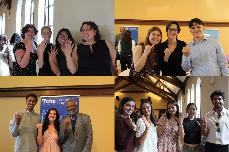 Students posing with their rings