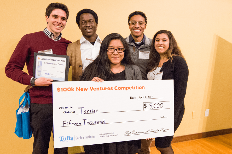 Team Tarsier poses with the prize after their winning pitch.