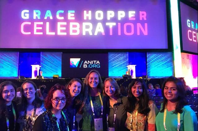 Tufts students in a group photo at the Grace Hopper Celebration.