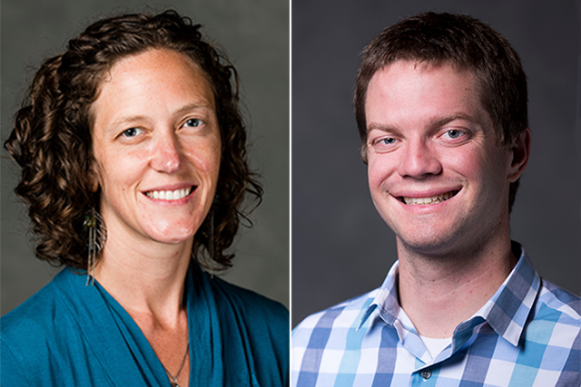 Faculty headshots of Amy Pickering and Mike Hughes placed alongside each other