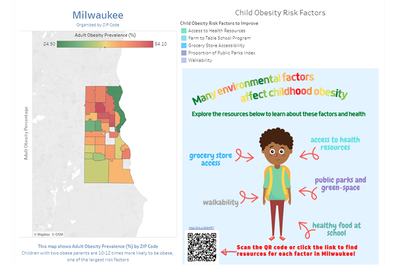 Screenshot, data visualization of child obesity in Milwaukee