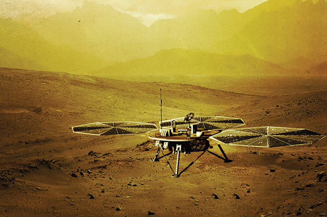 Artist's concept of a photovoltaic‐powered lander at the surface of Venus. Artwork by Justin Van Genderen.