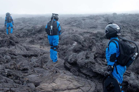 Simulation crew members in Hawaii find themselves in bad weather, which mimics the low visibility of a dust storm on Mars.