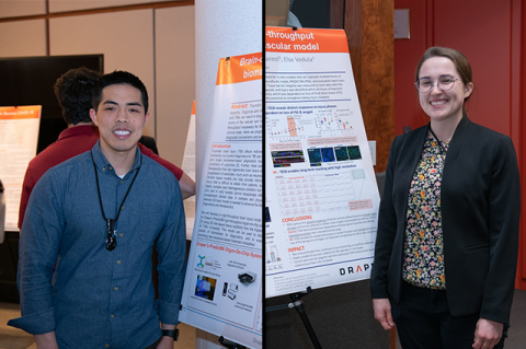 From left to right: Peter Hsi and Erin Shaughnessey at the Draper Research Symposium.