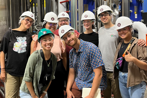 Stern Professor David Kaplan (back row center) and members of the Tufts University Center for Cellular Agriculture team at the Better Meat Co., a Sacramento-based company that produces mycoprotein. (Photo courtesy of TUCCA)
