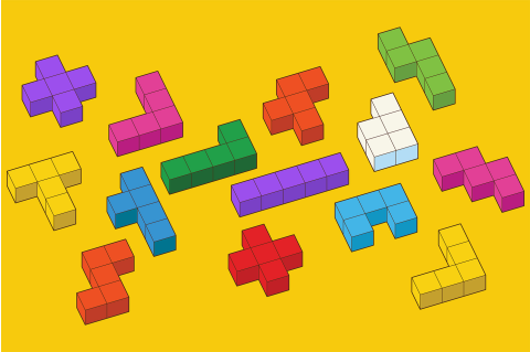 An illustration of tetris tiles spread out across a yellow background.