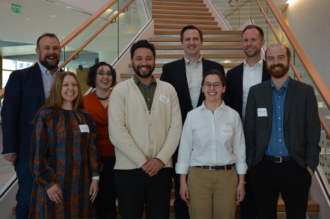 Organizers and invited speakers, left to right: Profs. Tim Atherton (Tufts, Physics), Amy Peterson (UMass Lowell), Ayse Asatekin (Tufts, ChBE), Benjamin McDonald (Brown, Chemistry), Jeffrey Guasto (Tufts, ME), Abigail Plummer (BU, ME), Matthew Panzer (Tufts, ChBE), and Graham Leverick (Tufts, ChBE).