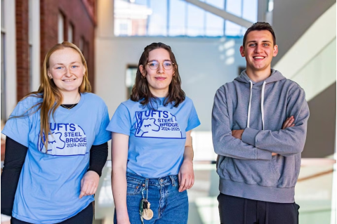 Tufts Steel Bridge Team co-captains Kaitlin Maloney, Cecy Sweeney, Ethan Kessler. 