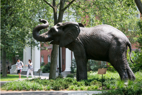 Jumbo statue on campus