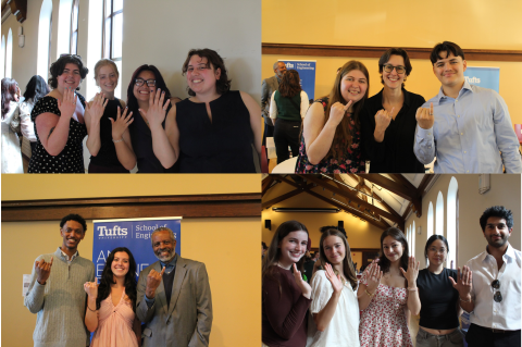 Students posing with their rings