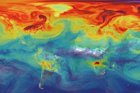 Simulation of atmospheric carbon dioxide. (Source: NASA)