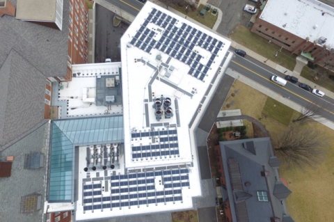 The Science Engineering Complex now dons a new roof-mounted solar photovoltaic installation. Tufts has six total solar arrays on its various campuses that help save the university money and make the power grid greener. 