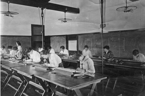 Jackson College students in a mechanical drafting class