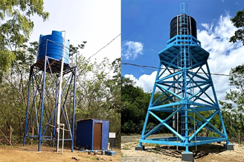 Before and after photos of the water tower in Silvio Mayorga, Nicaragua. Photo: Courtesy of Tufts Engineers Without Borders.