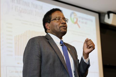University of Maryland president Dr. Darryll Pines delivering a Tufts School of Engineering DEIJ colloquium. 