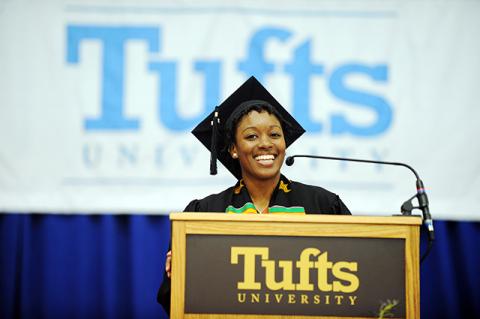Kristen Ransom on stage at a Tufts event.
