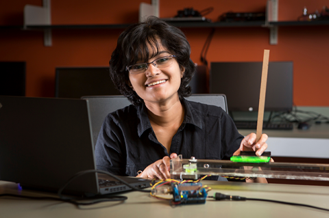 Anu Gamage poses with her inverted pendulum