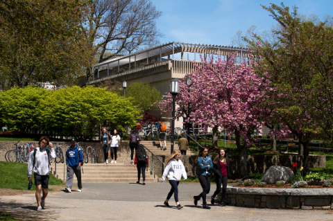 students walking outside in spring 2019